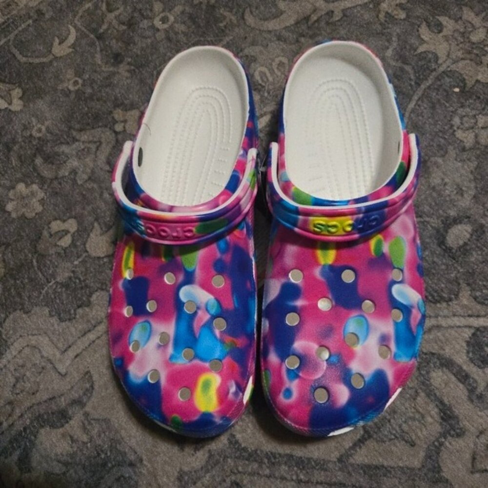 Crocs Sandals Clog Shoes Men's 13 Pink Rainbow Solarized Classic All over 122025 - Picture 9 of 9